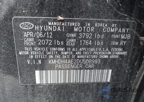 2013 Hyundai Elantra Limited z USA, uszkodzony, nr VIN KMHDH4AE2DU508993